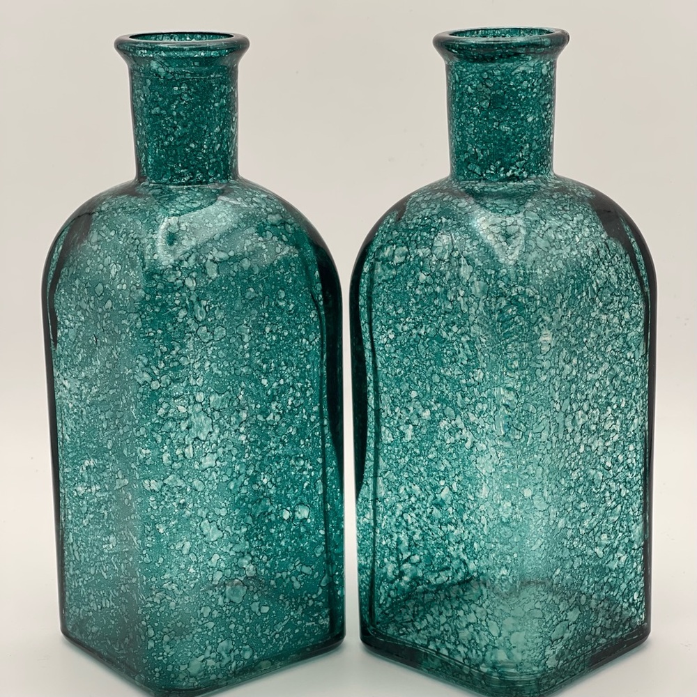 Vidrios San Miguel Recycled Glass Aqua Bottle Vases – Set of 2